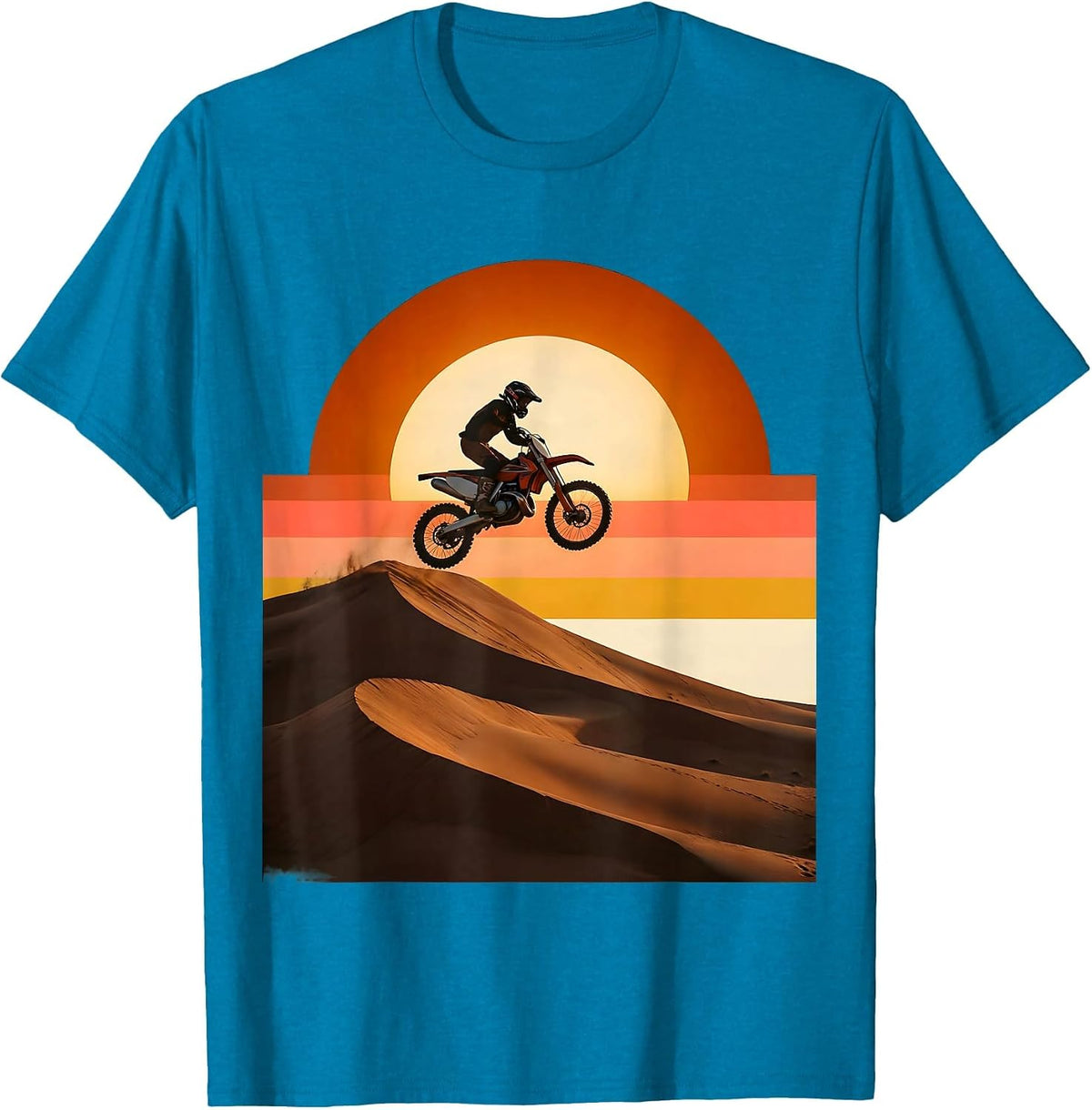 Dirt Bike Desert Dunes Motocross Rider Graphic T-Shirt - Sapphire Blue