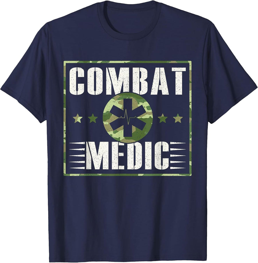 Combat Medic Soldier Veteran's Day Veterans Combat Veteran T-Shirt - Navy Blue