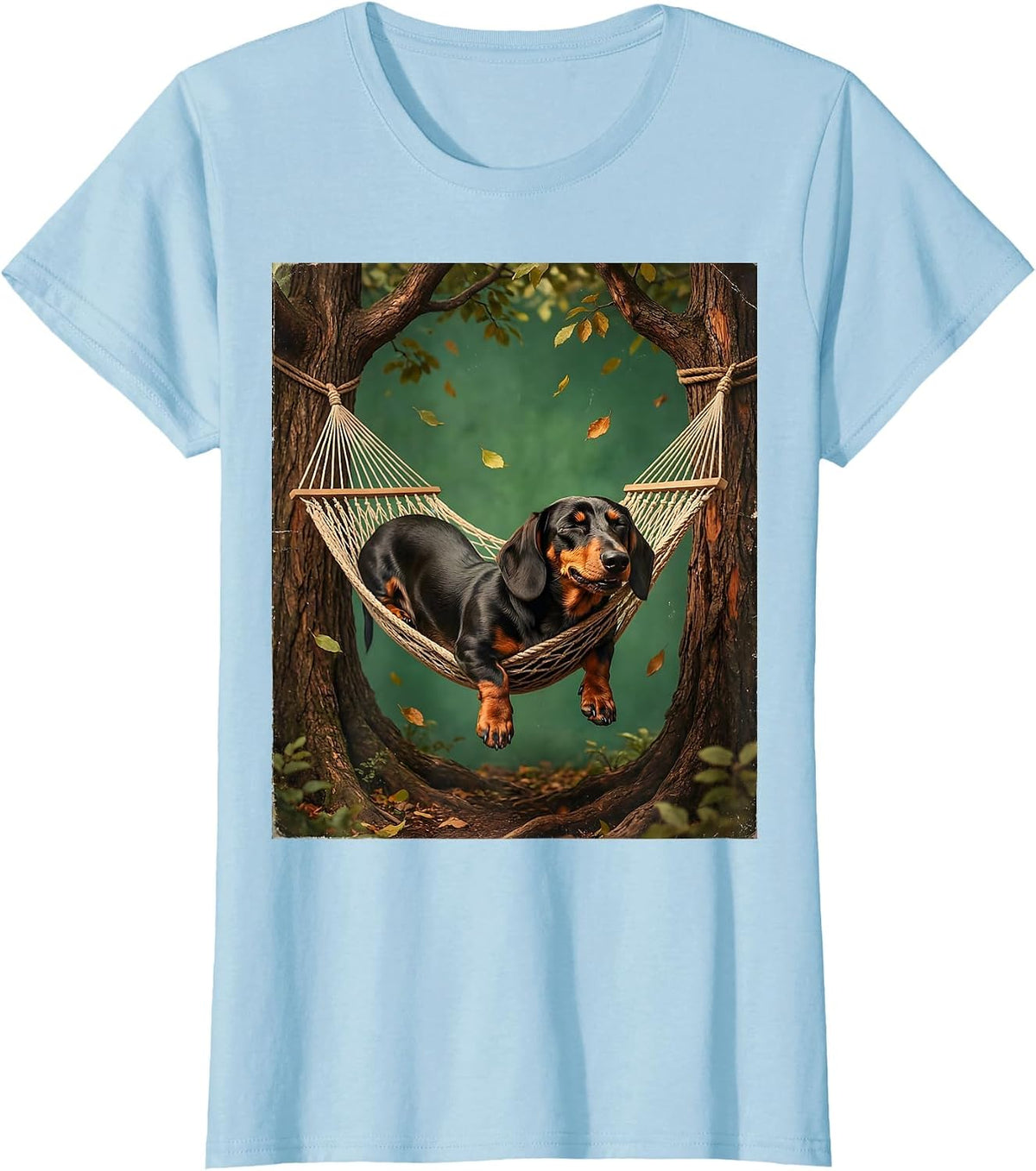 Women's Dachshund Hammock Lounging Funny Dog Graphic T-Shirt - Baby Blue