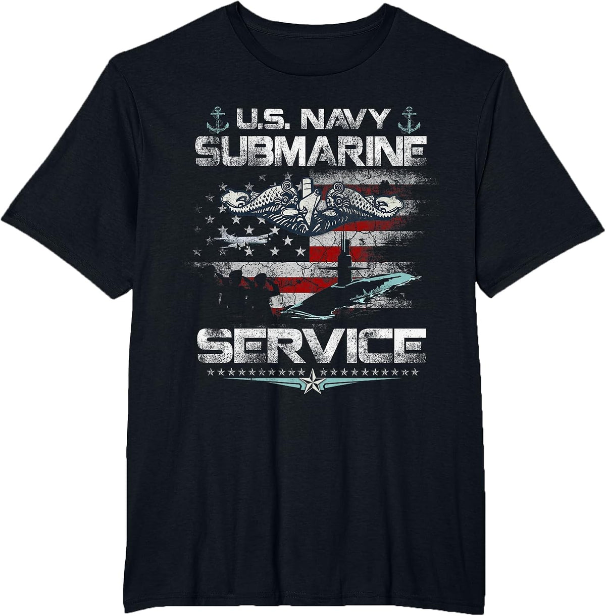 U.S Submarines Service Veteran Flag Patriotic Veterans Day T-Shirt - Black