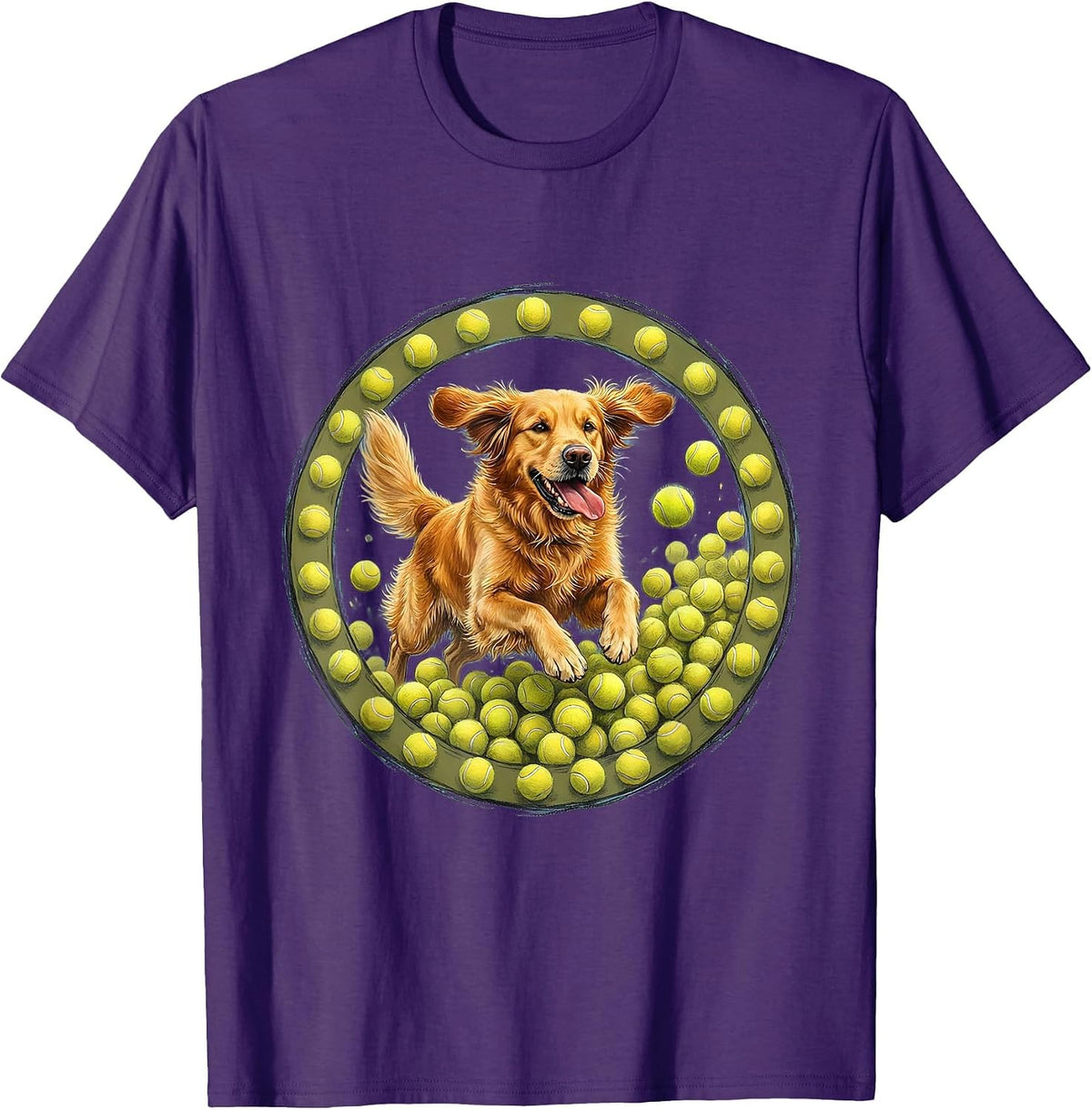 Dog Bursting Through Tennis Balls Graphic T-Shirt - Purple