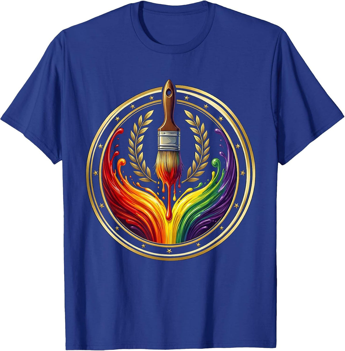 Men's PreK Teacher Rainbow Paintbrush Art Design T-Shirt - Royal Blue