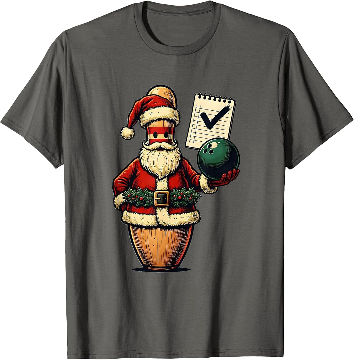 Men's Bowling Santa Magistrate Holiday Humor Funny Bowling Player T-Shirt - Asphalt Grey