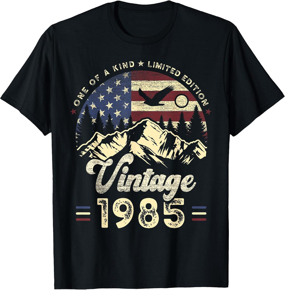 Vintage 1985 American Flag Patriotic Eagle 41st Birthday T-Shirt - Black