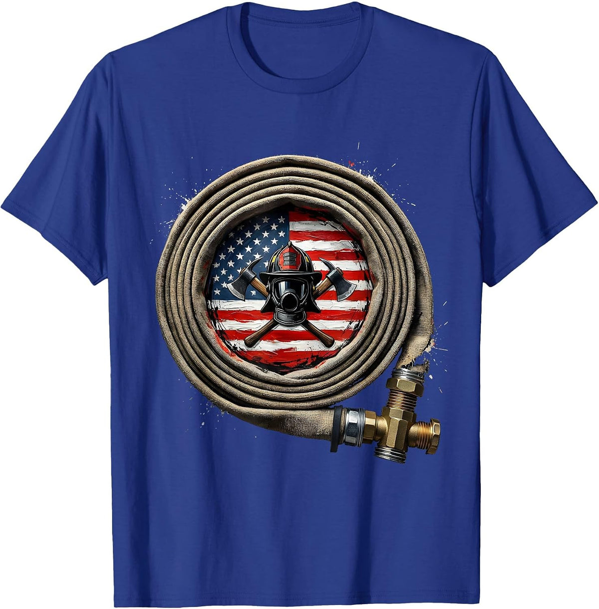 Firefighter Coiled Fire Hose Graphic Tee T-Shirt - Royal Blue