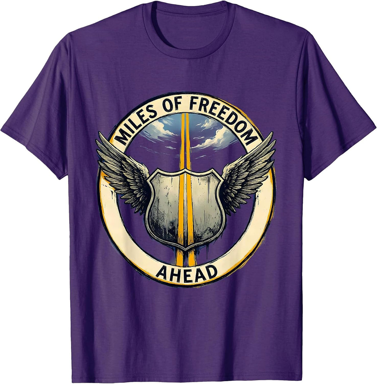 Route 66 Miles of Freedom Ahead Design T-Shirt - Purple