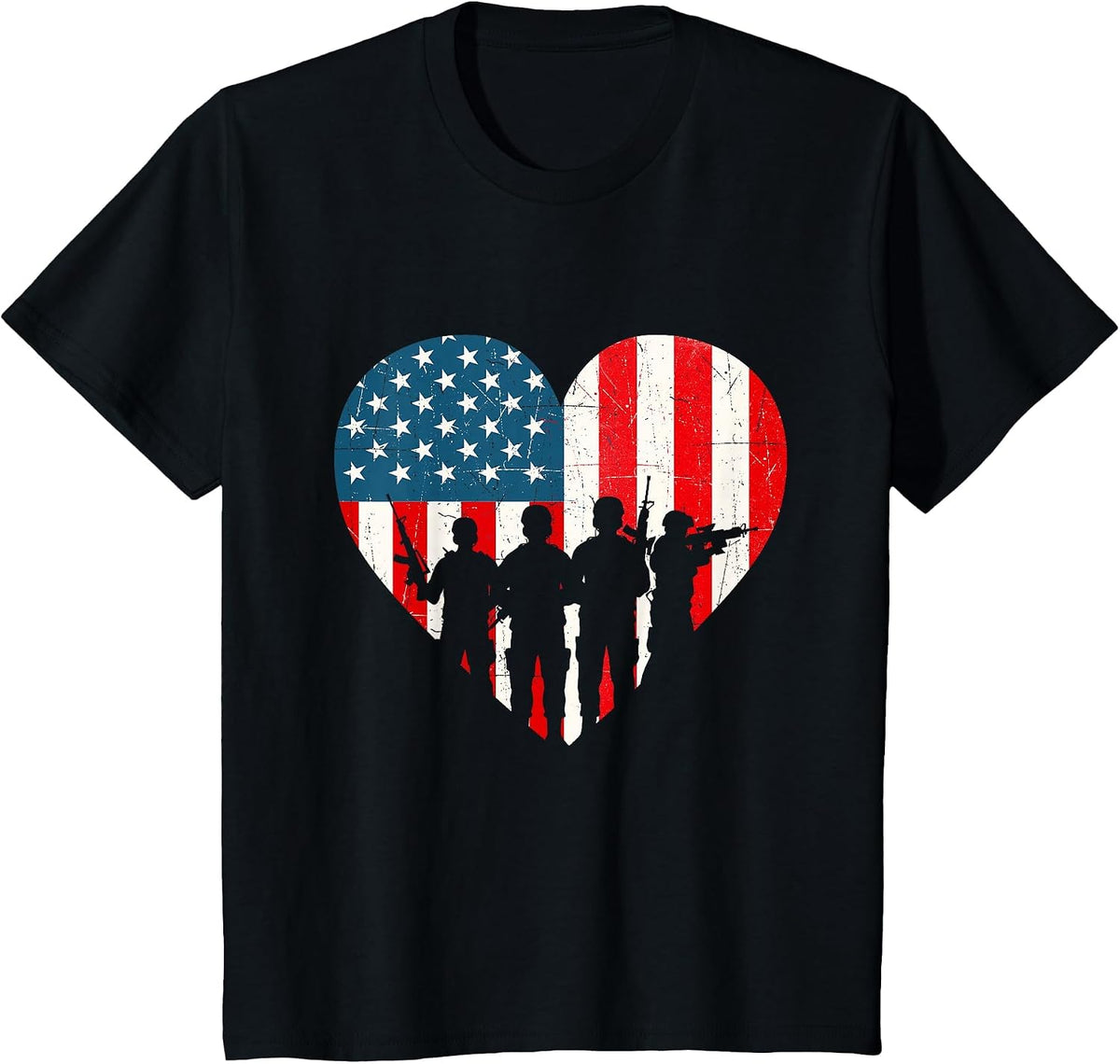 US Flag Heart Soldiers - Patriotic Veterans Memorial Day T-Shirt - Black