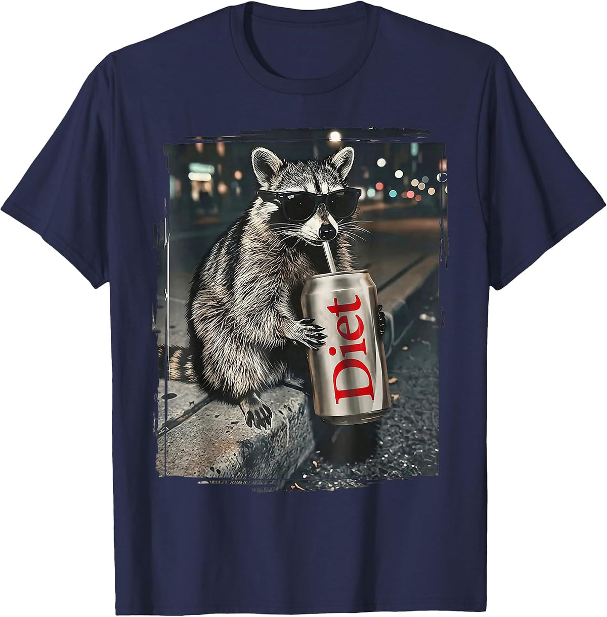 Raccoons Diet Soda Funny Animal Meme Genz Dank Raccoon Meme T-Shirt - Navy Blue