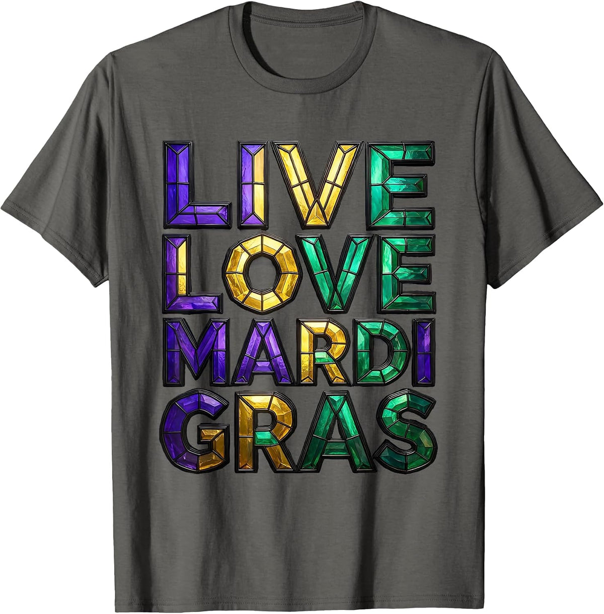 Live Love Mardi Gras Festive Celebration Design T-Shirt - Asphalt Grey