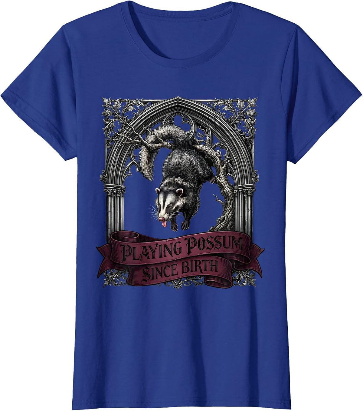 Women's Playing Possum Since Birth Funny Opossum Design T-Shirt - Royal Blue
