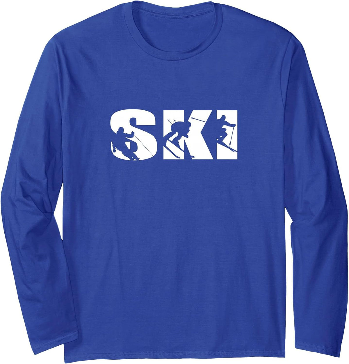 Ski Long Sleeve t-Shirt for Skiing Lovers Silhouette Skiers - Adult Unisex Royal Blue