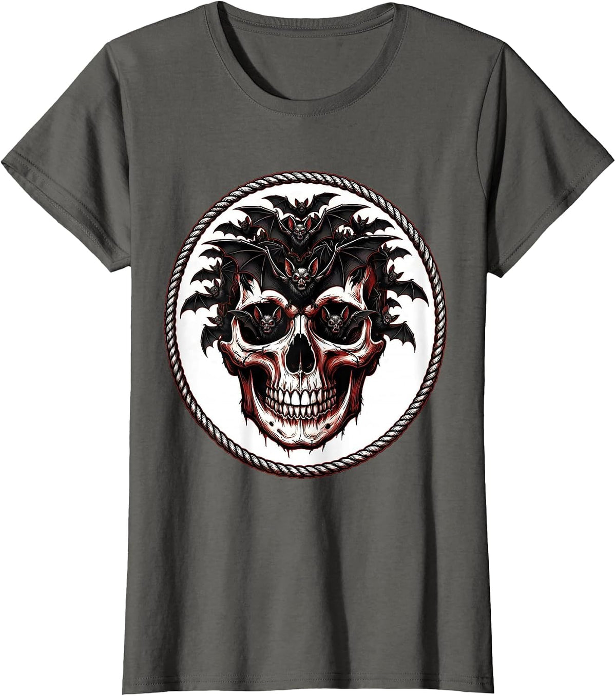 Women's Bat Swarm Skull Heavy Metal Graphic T-Shirt - Asphalt Grey