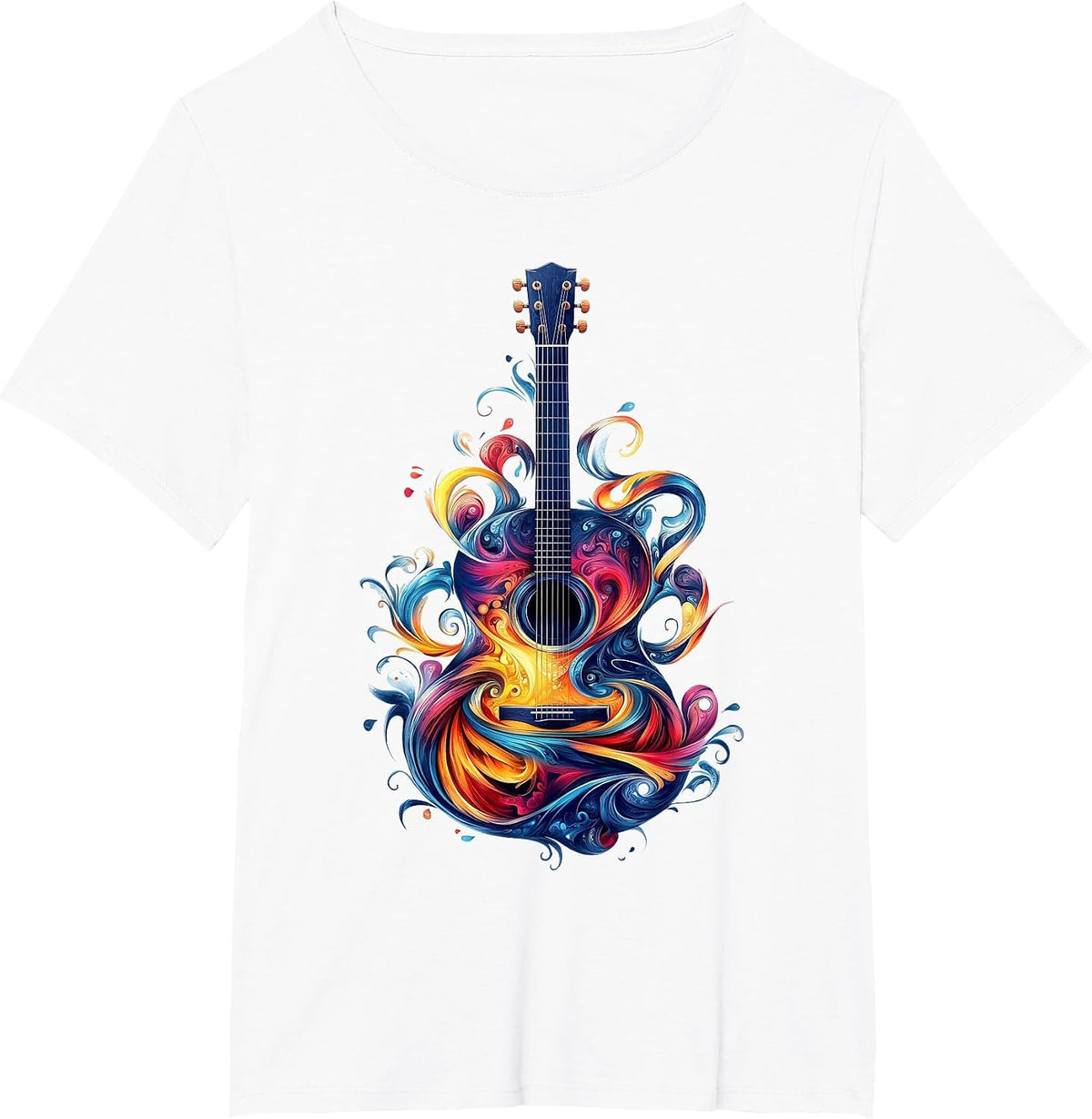 Watercolor Guitar Instrument with Splash Guitar T-Shirt - White