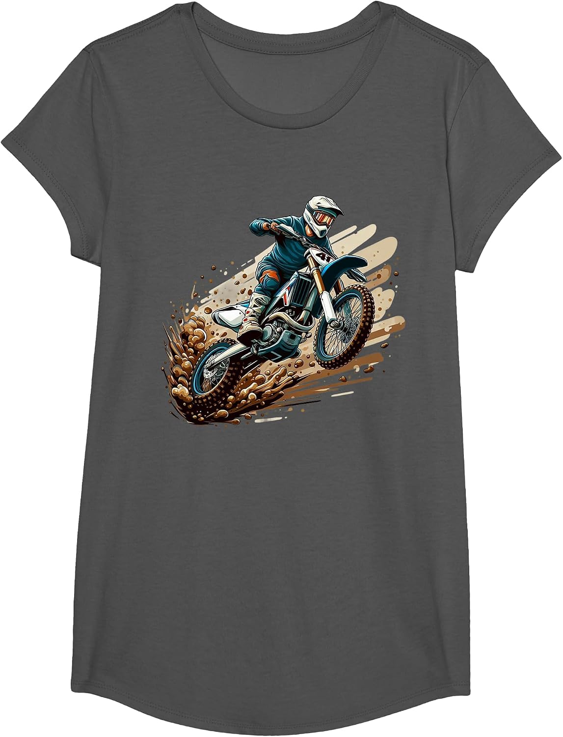 Motocross Enduro Supermoto Bike Dirt Biker Kids Boys T-Shirt - Girls Asphalt Grey
