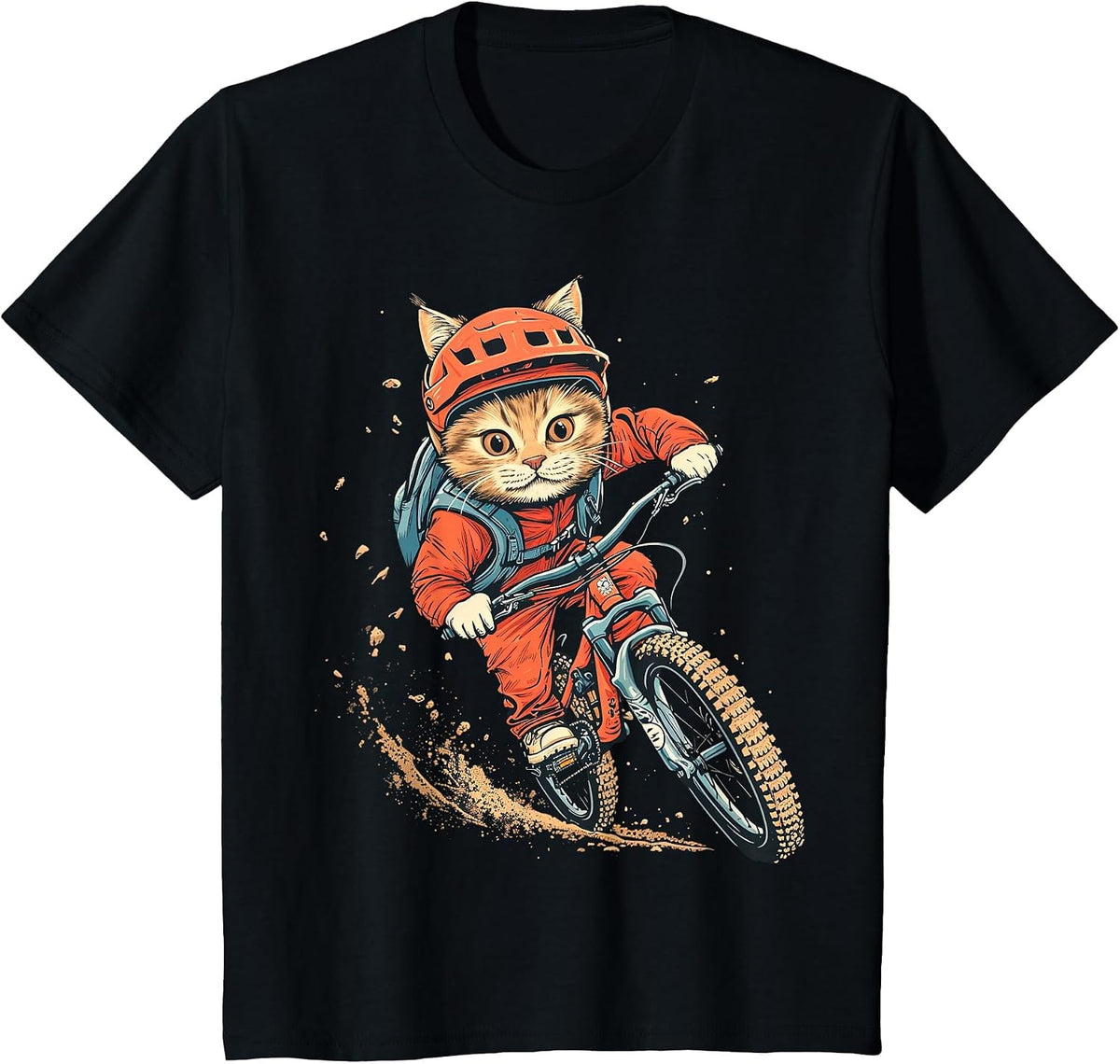 Mountain Biking Cat T-Shirt - Black