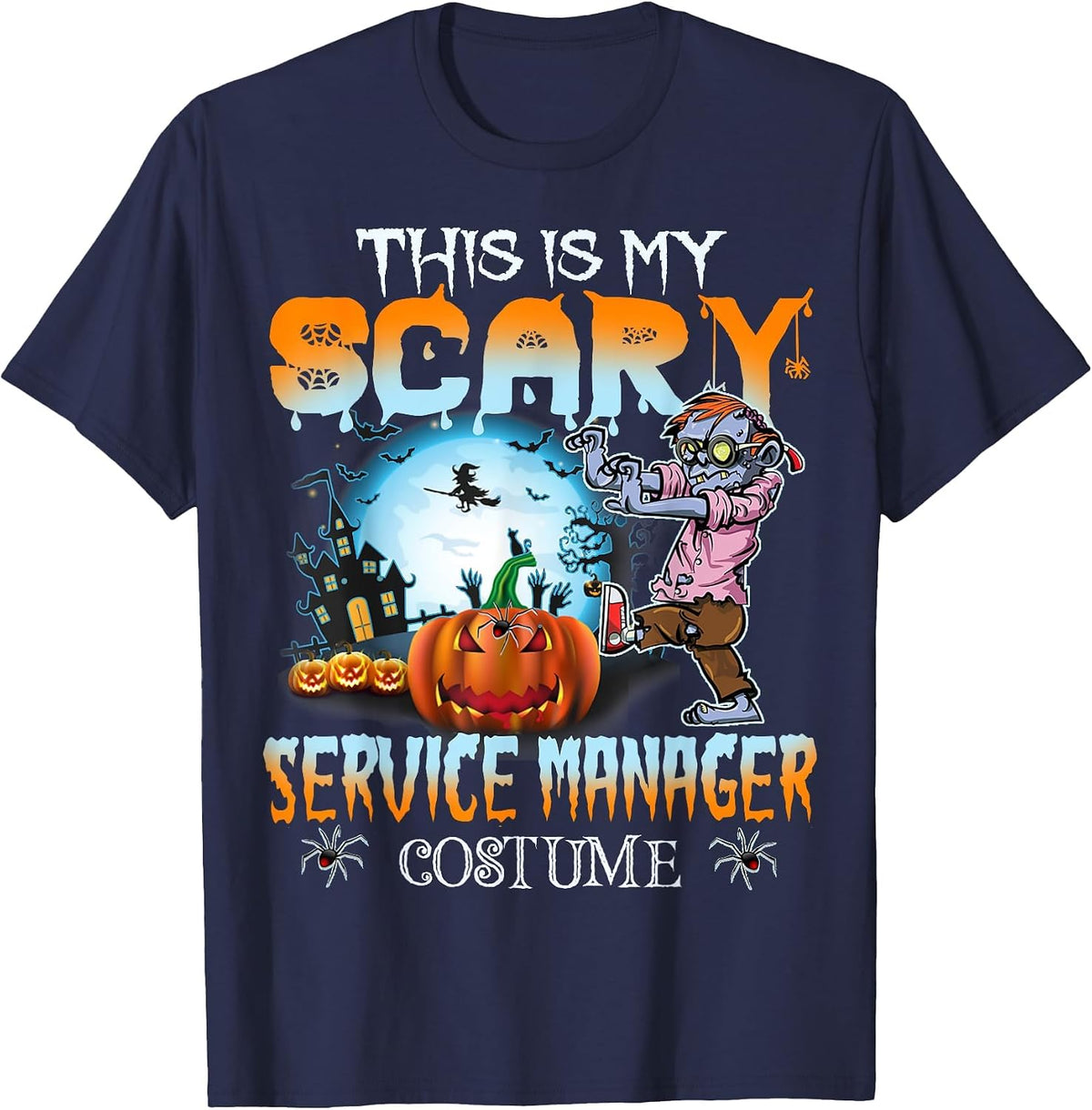 This is My Scary Service Manager Costume Pumpkin Halloween T-Shirt - Navy Blue