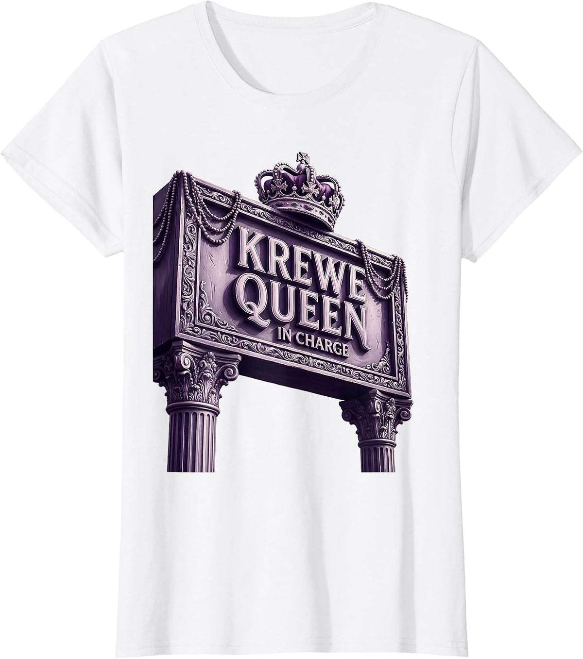 Krewe Queen In Charge Mardi Gras Design T-Shirt - White