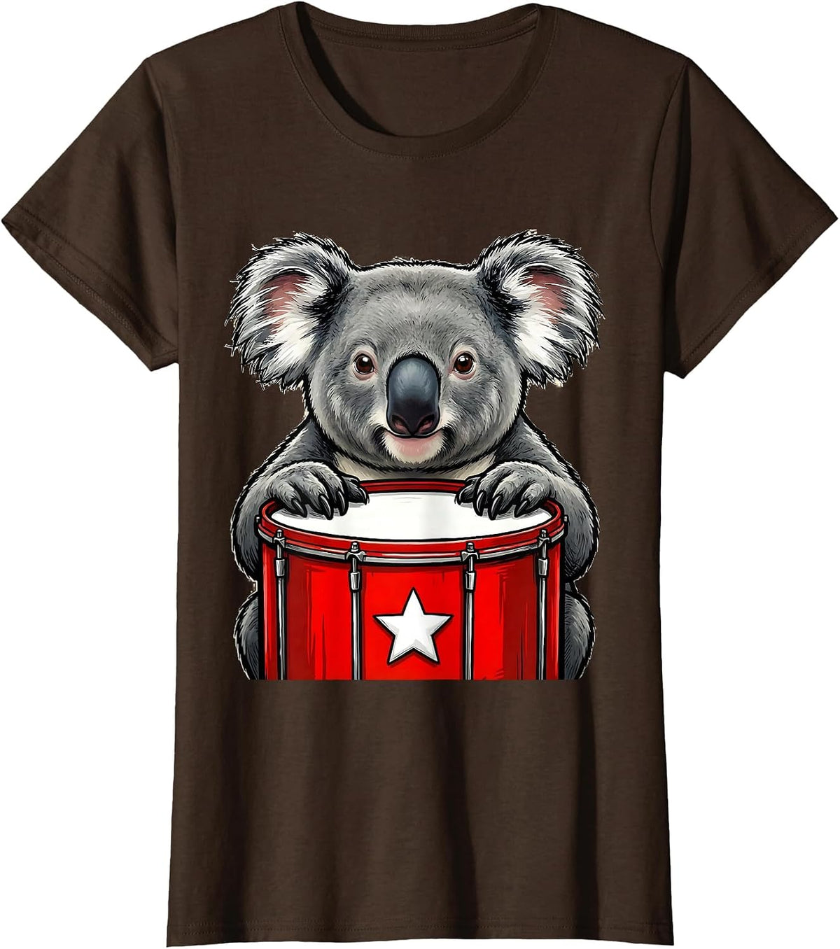 Women's Rounded Koala Red Christmas Drum Funny Animal Lover Gift T-Shirt - Brown