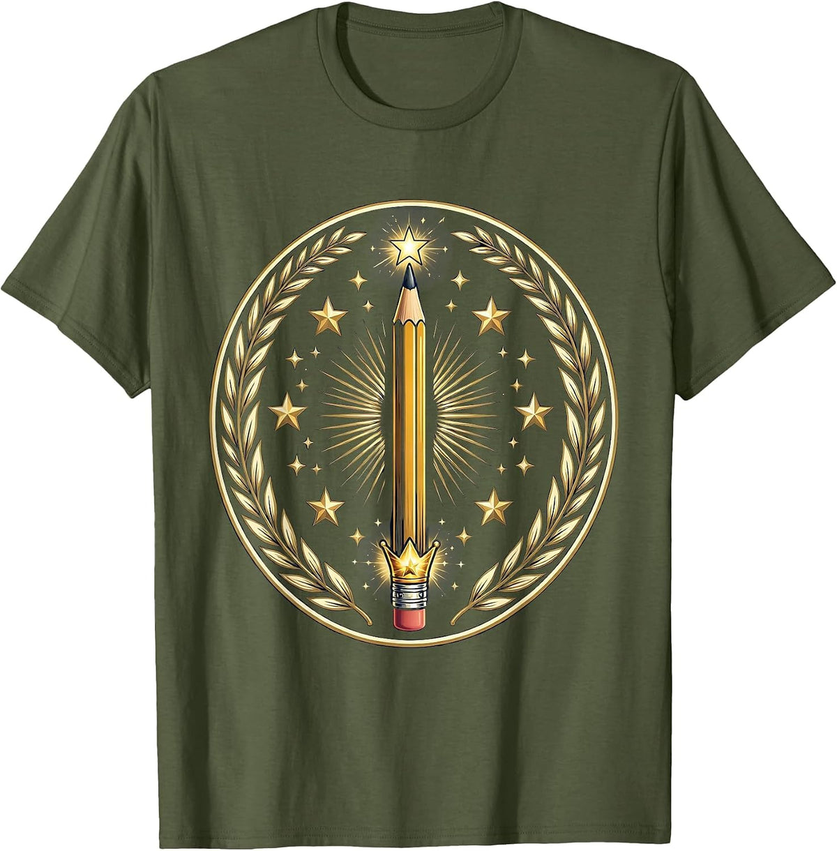 Men's Magic Wand Pencil First Grade Teacher Gift T-Shirt - Olive Green