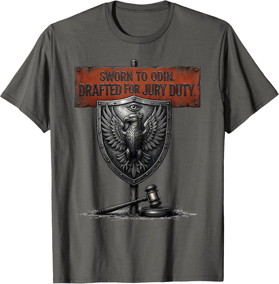 Sworn To Odin Drafted For Jury Duty Viking Norse Warrior T-Shirt - Asphalt Grey