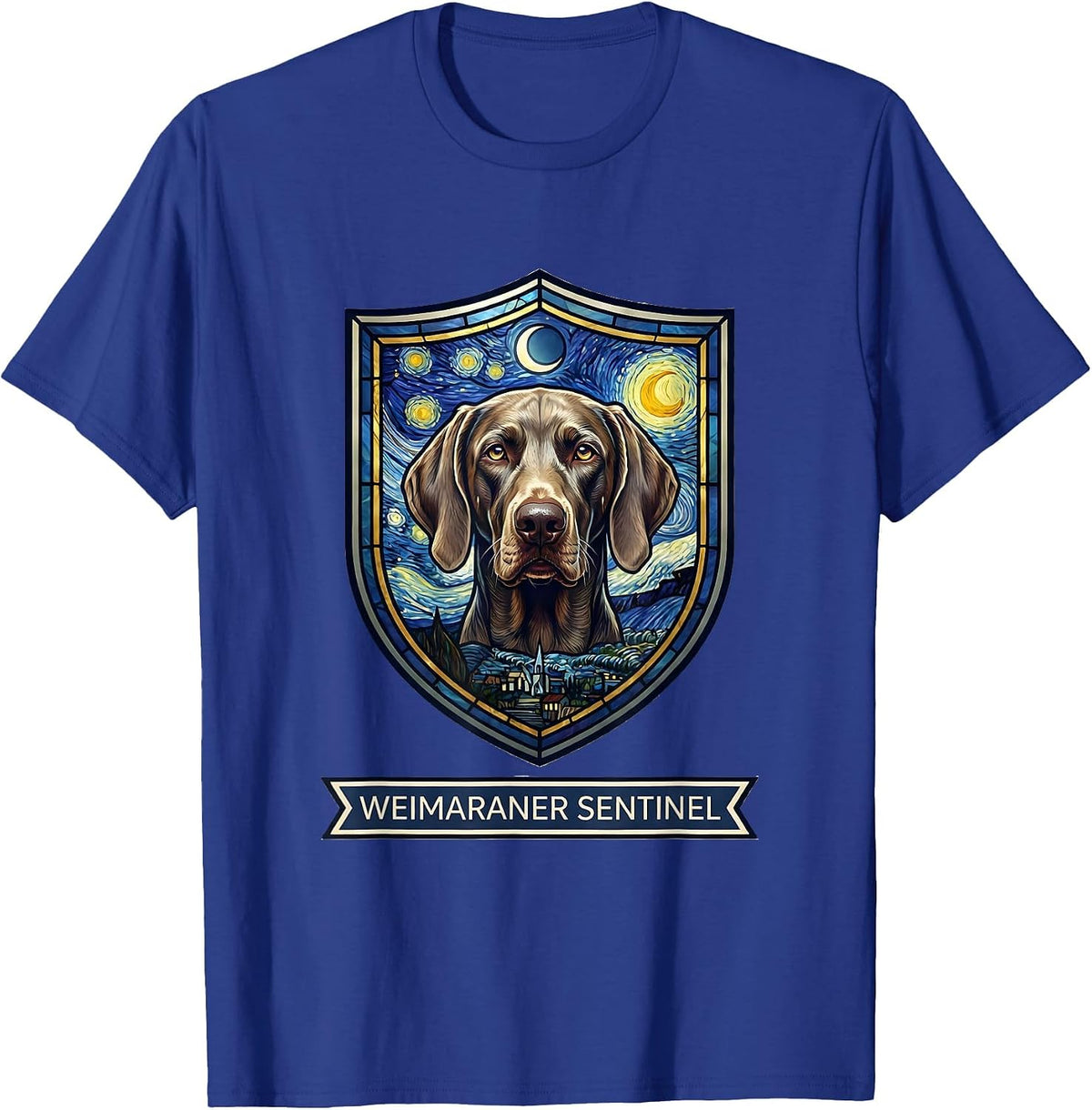 Men's Weimaraner Sentinel Van Gogh Style Starry Night Dog Breed T-Shirt - Royal Blue