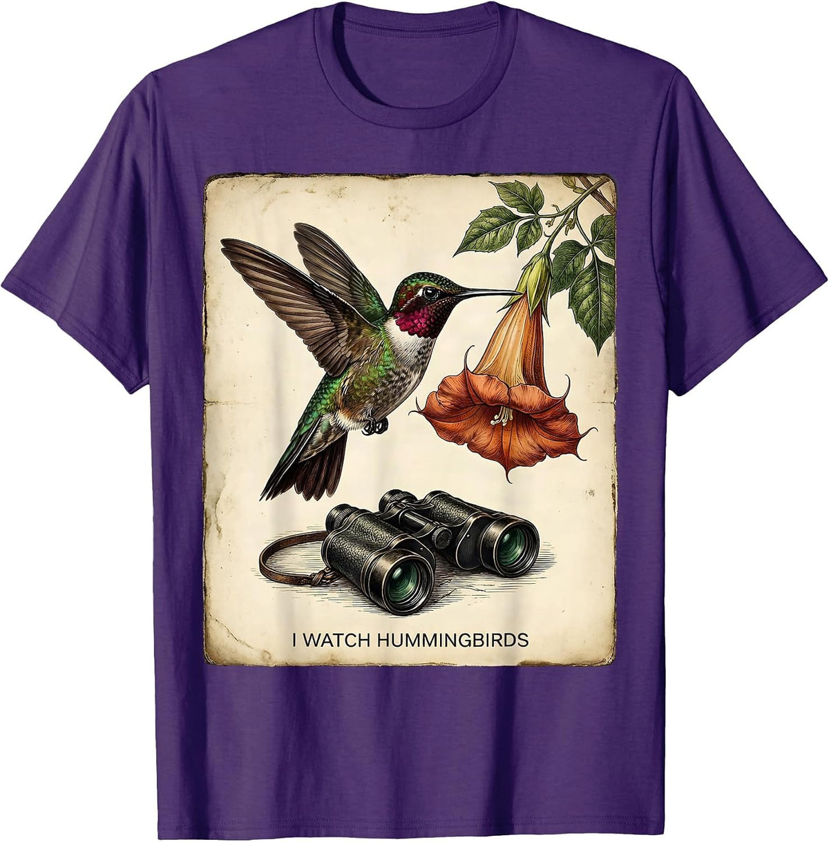 I Watch Hummingbirds Vintage Bird Lover Birdwatching Humor T-Shirt - Purple