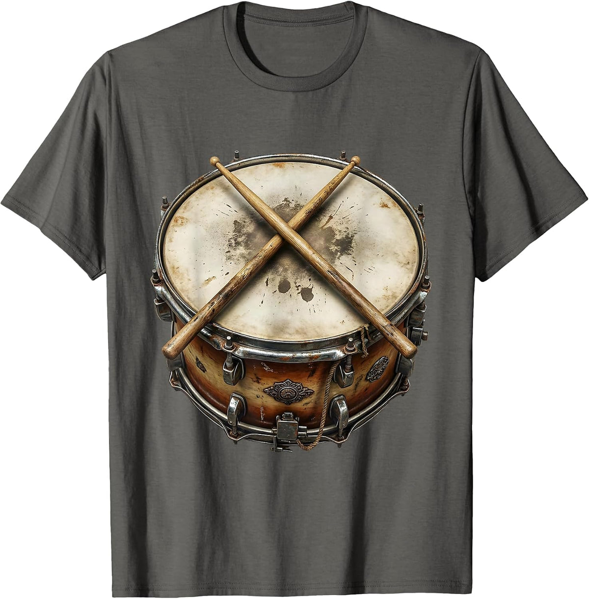 Men's Crossed Drumsticks Snare Drum Percussion Graphic T-Shirt - Asphalt Grey