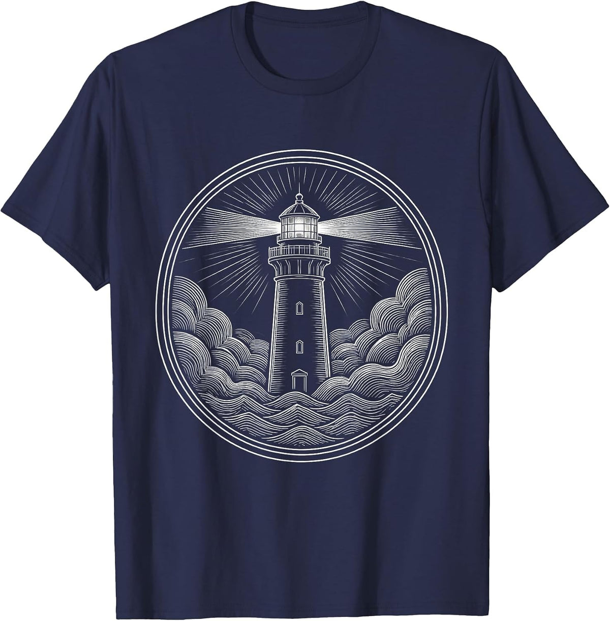 School Counselor Lighthouse Stormy Fog Graphic T-Shirt - Navy Blue