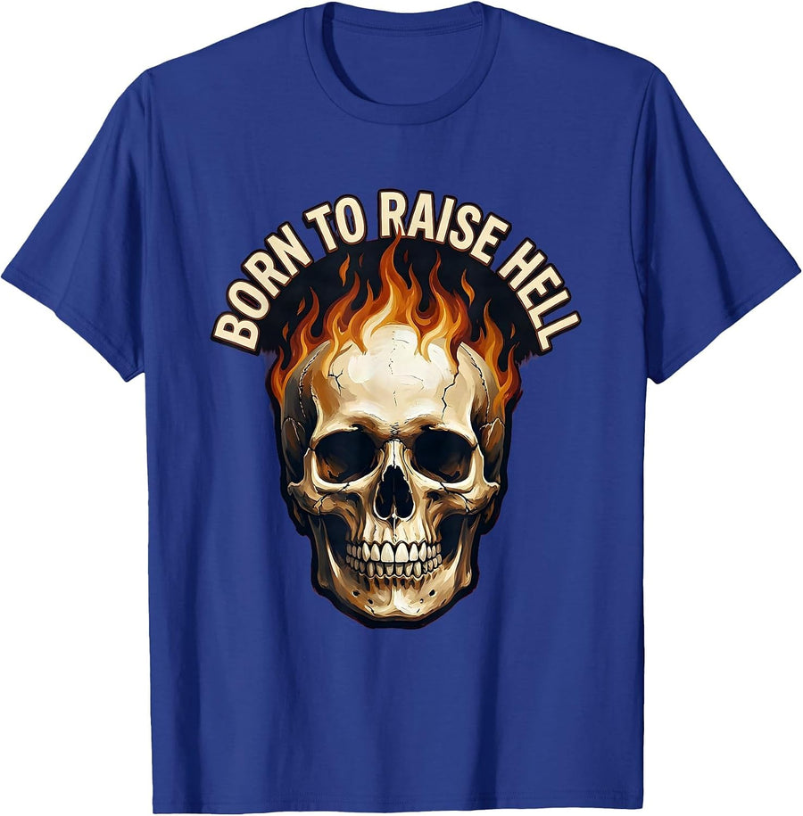 Born to Raise Hell Skull Graphic Design T-Shirt - Royal Blue