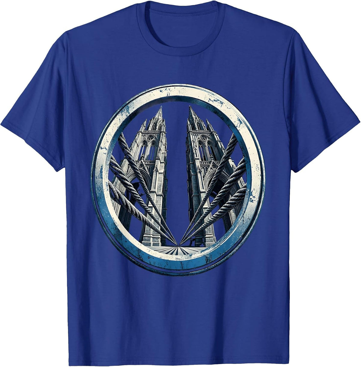 Brooklyn Bridge Cables Dramatic Angle Graphic T-Shirt - Royal Blue