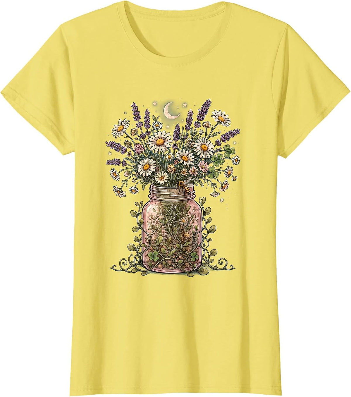 Nurse Wildflower Pill Bottle Floral Graphic T-Shirt - Lemon Yellow