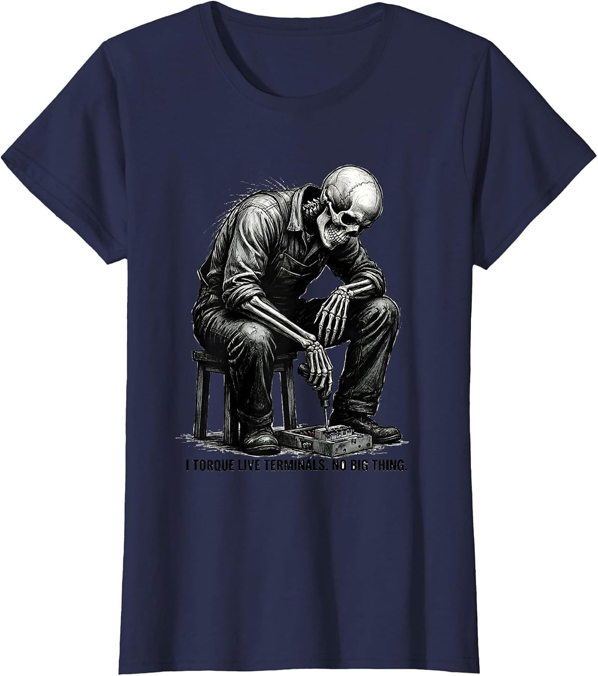 Women's I Torque Live Terminals No Big Thing Funny Electrician T-Shirt - Navy Blue
