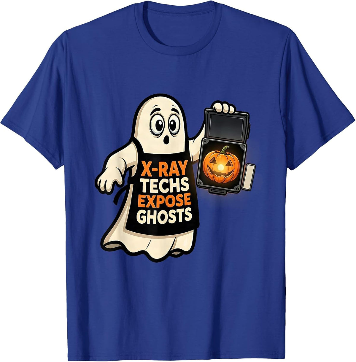 Men's X-Ray Techs Expose Ghosts Cartoon Radiology Tech Halloween T-Shirt - Royal Blue