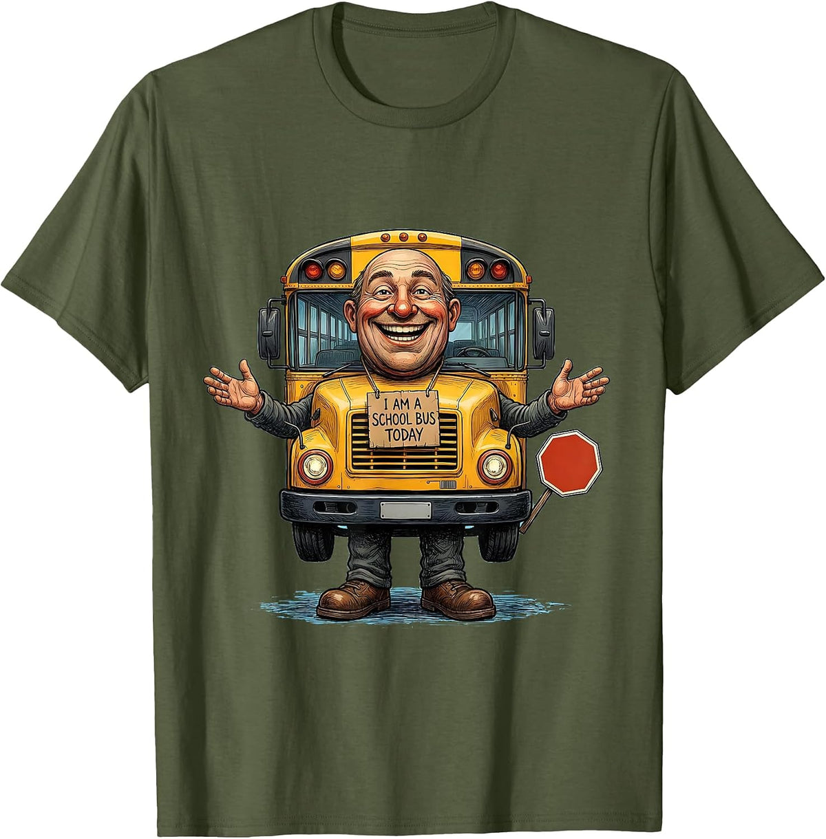 I Am A School Bus Today Funny School Bus Driver Costume T-Shirt - Olive Green