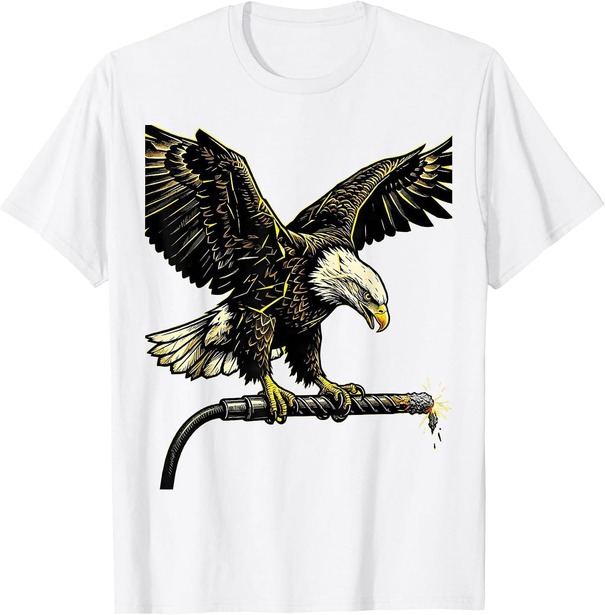 Men's Eagle on Welding Electrode Graphic Tee T-Shirt - White