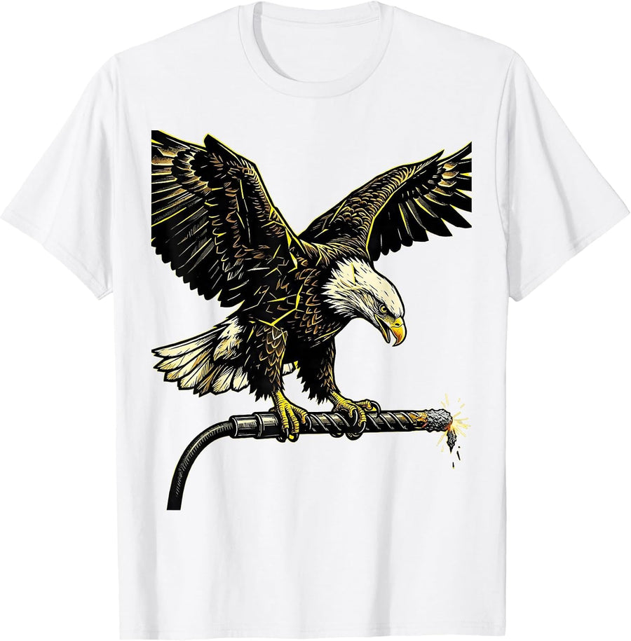Men's Eagle on Welding Electrode Graphic Tee T-Shirt - White