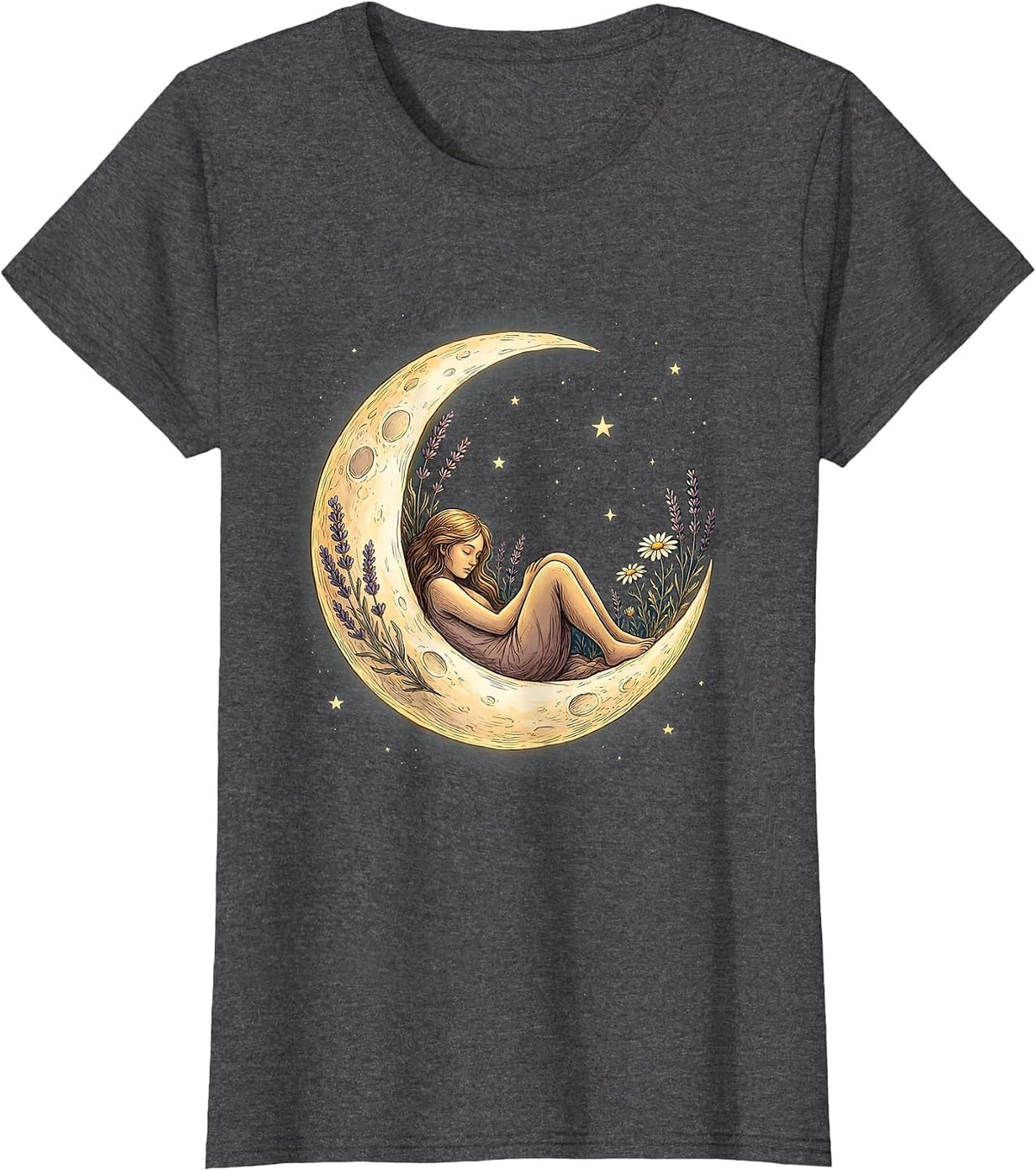 Women's Crescent Moon Sleeping Figure Suicide Prevention T-Shirt - Dark Heather Grey