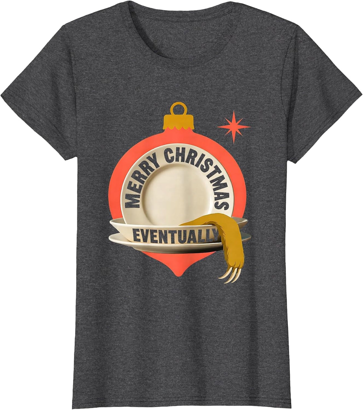 Women's Merry Christmas, Eventually Midcentury Modern Sloth Lover T-Shirt - Dark Heather Grey