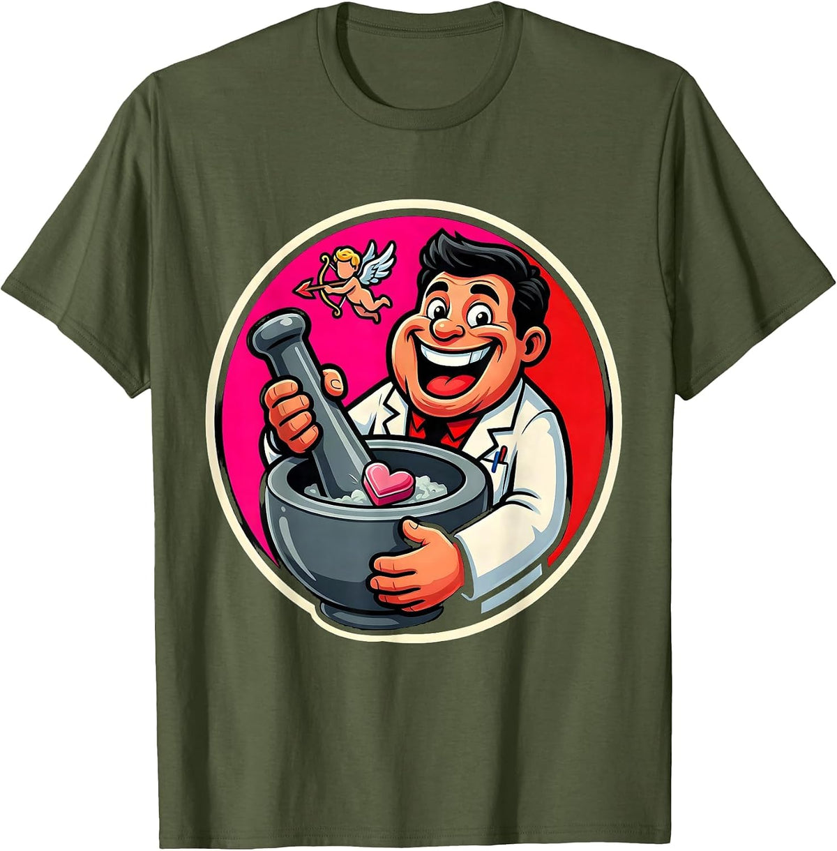 Cupid's Favorite Pharmacist Valentine Role Humor T-Shirt - Olive Green