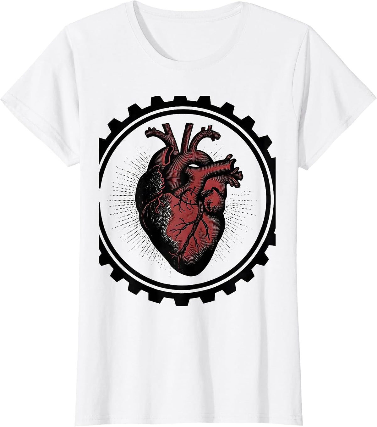 Emo Stitched Heart Graphic Design T-Shirt - White