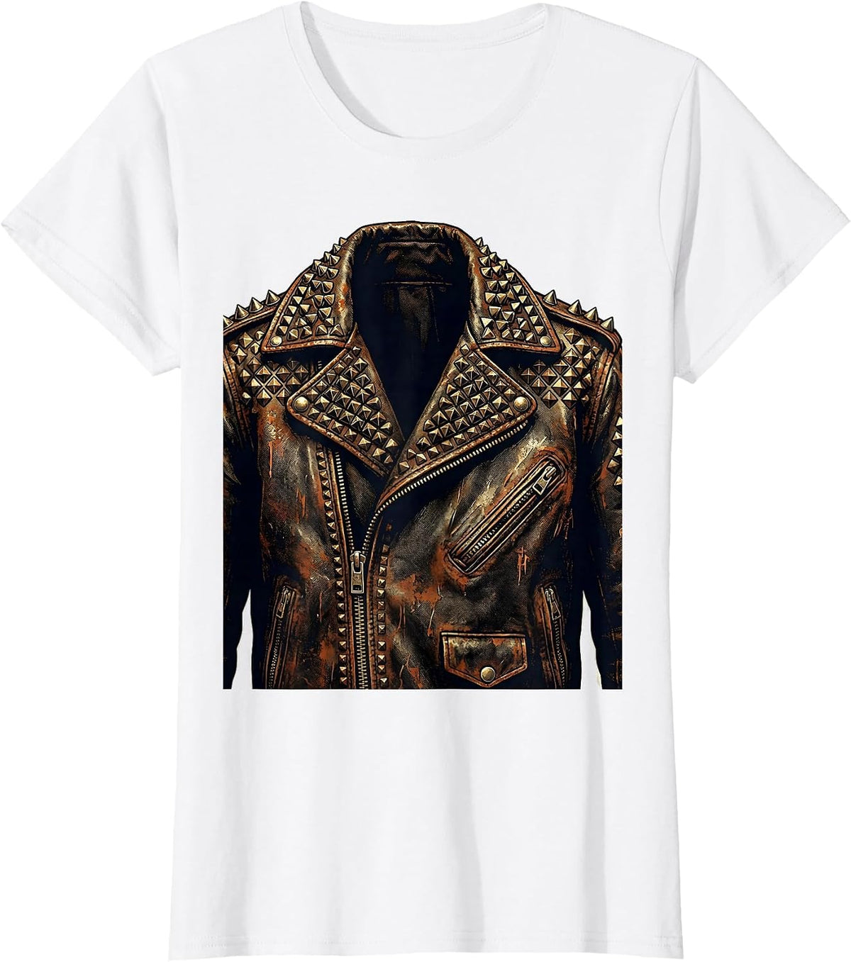 80s Studded Leather Jacket Graphic Tee T-Shirt - White
