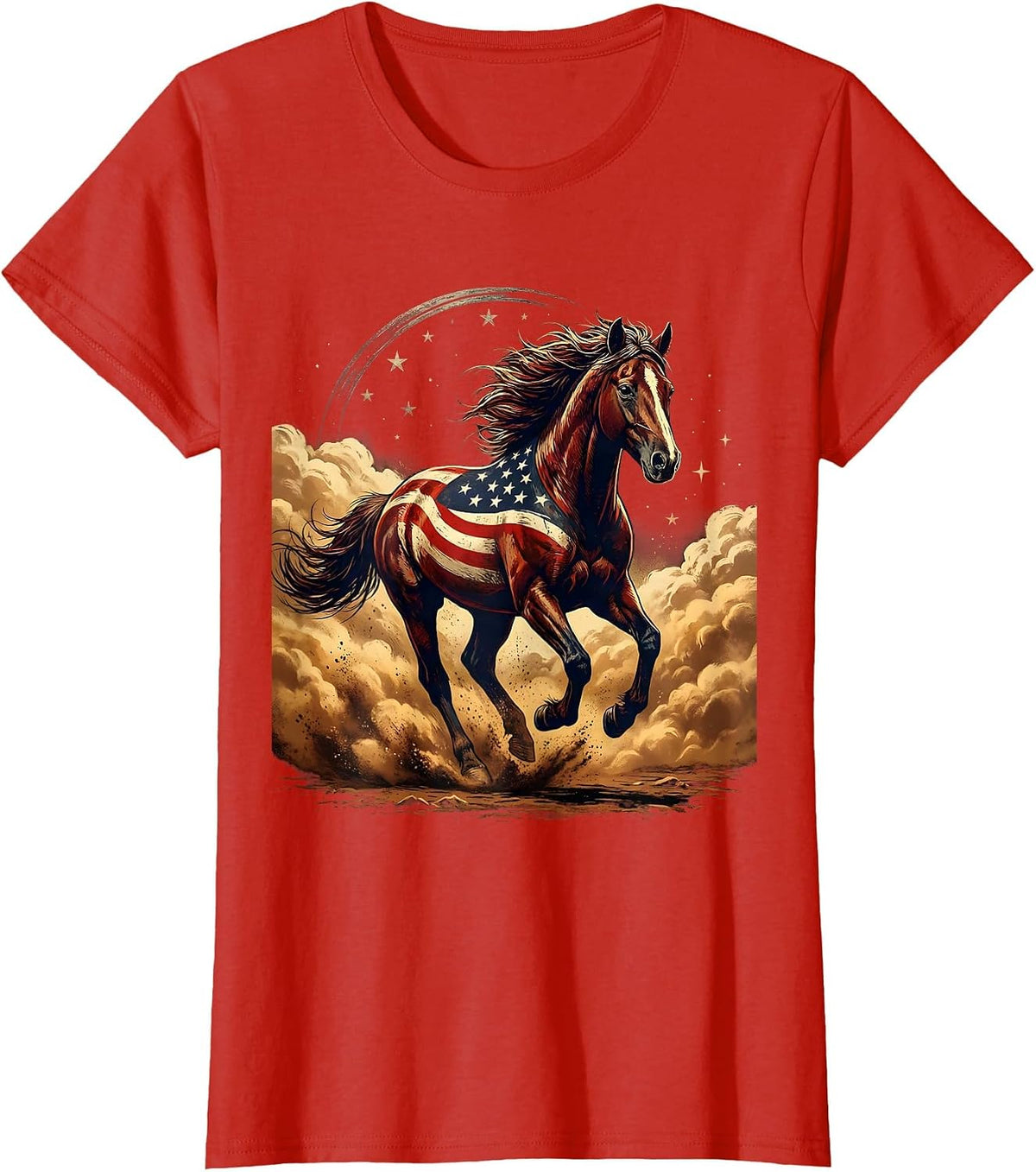 Horse Galloping Through Dusty Open Meadow T-Shirt - Red