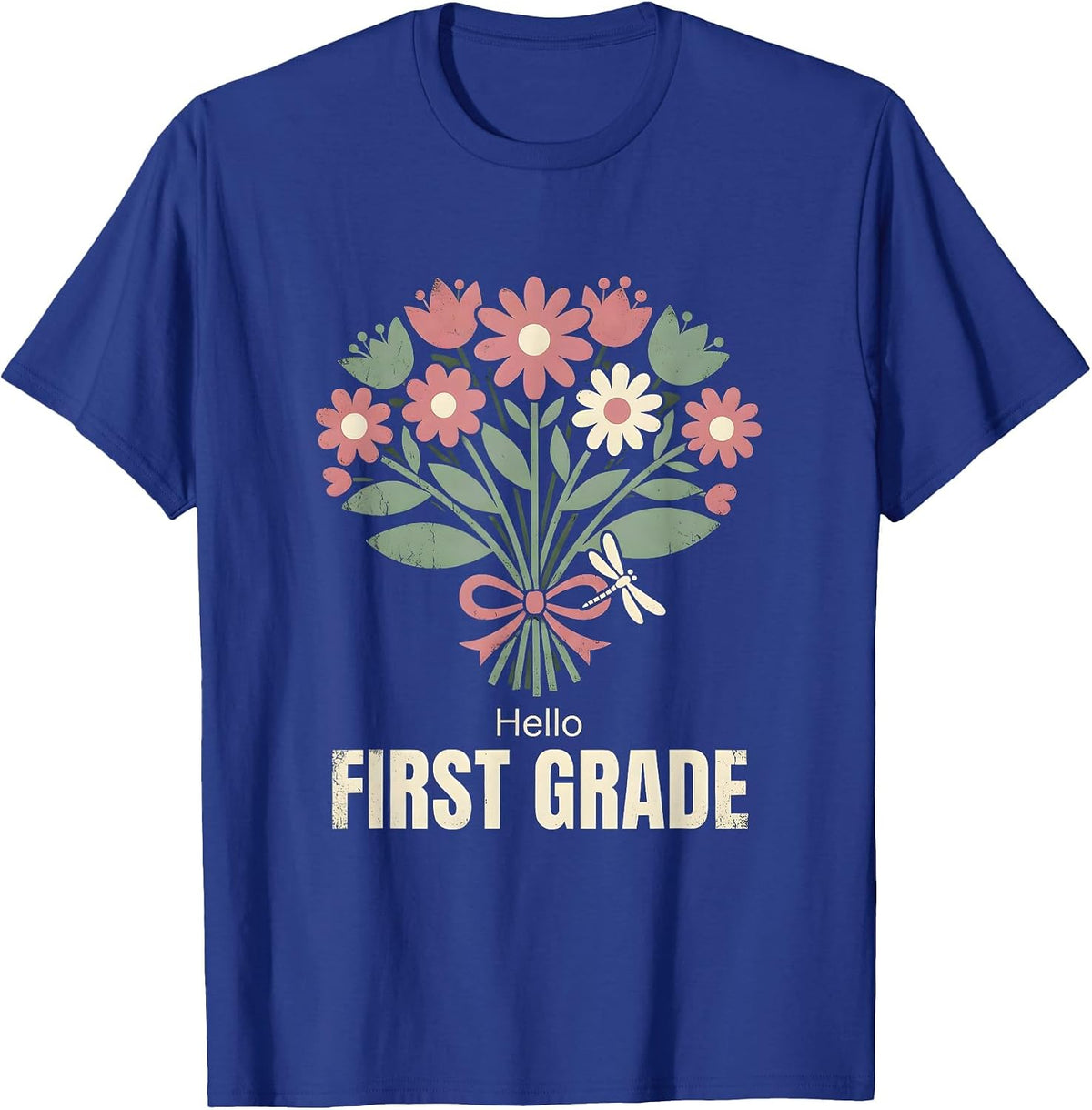 Men's Hello, First Grade Floral Boho Back To School Teacher Gift T-Shirt - Royal Blue