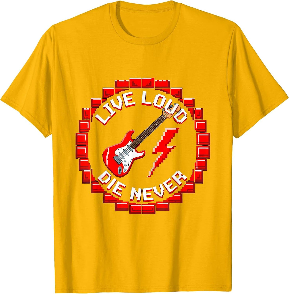 Live Loud Die Never Rock Band Graphic Design T-Shirt - Golden Yellow