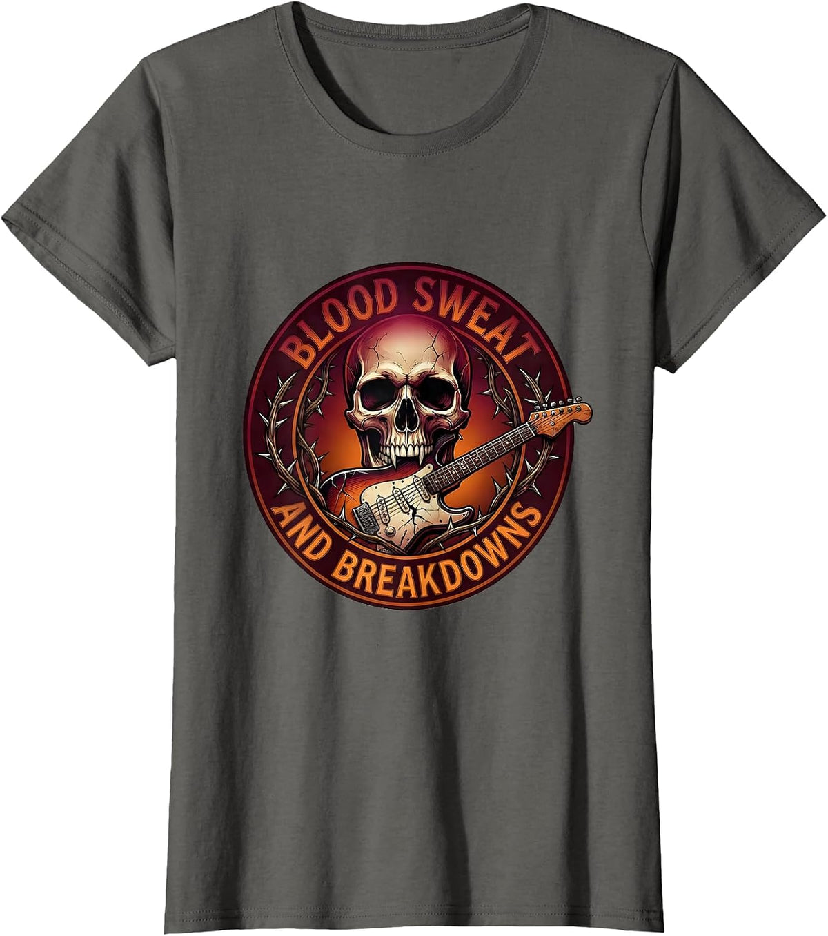 Women's Blood Sweat and Breakdowns Death Metal Design T-Shirt - Asphalt Grey