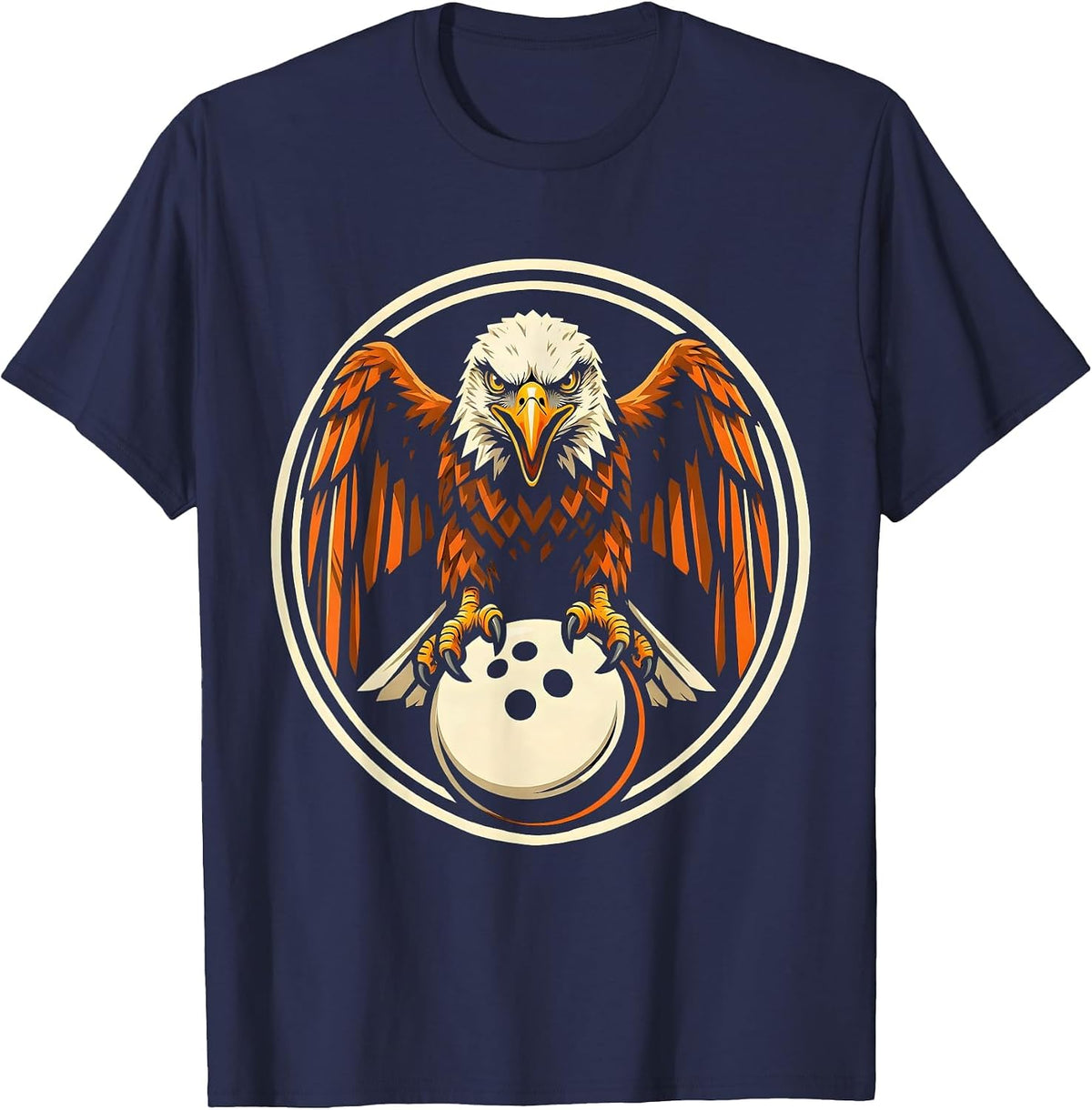 Eagle Carrying Bowling Ball Graphic Design T-Shirt - Navy Blue