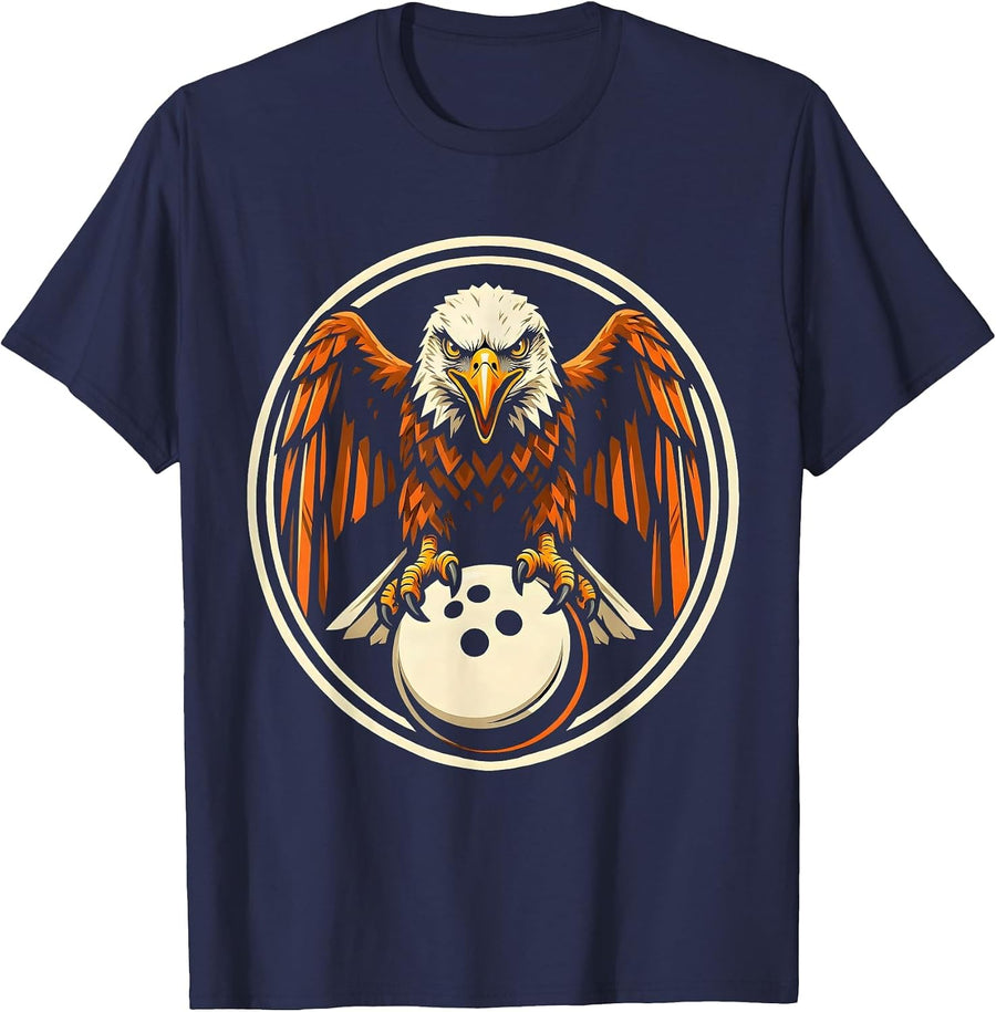 Eagle Carrying Bowling Ball Graphic Design T-Shirt - Navy Blue