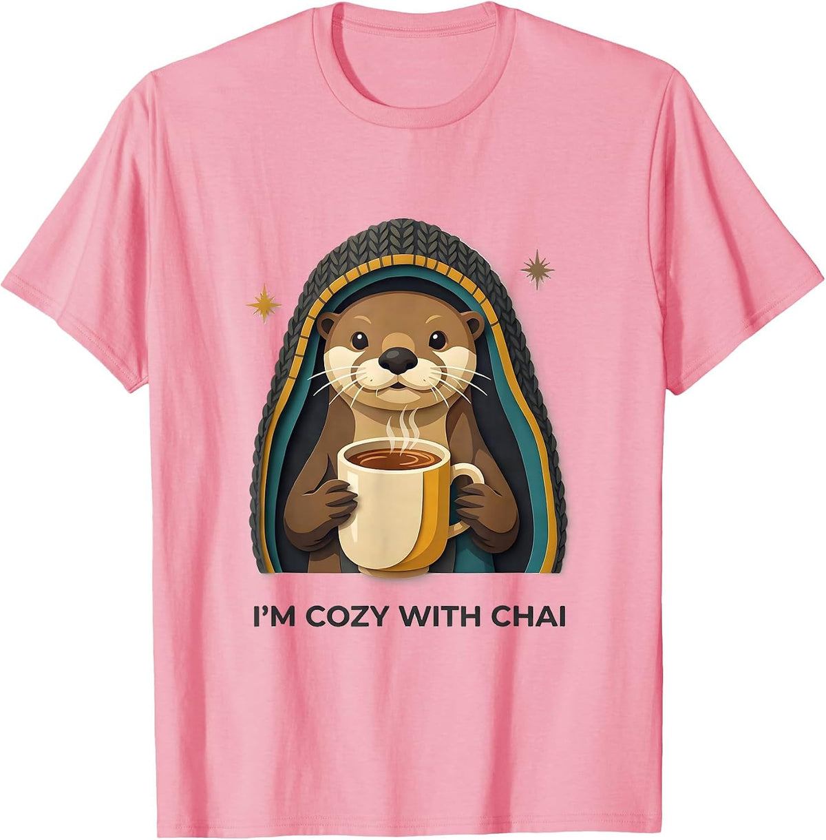 Men's I'm Cozy With Chai Cute Kawaii Chibi Otter Winter Gift T-Shirt - Pink