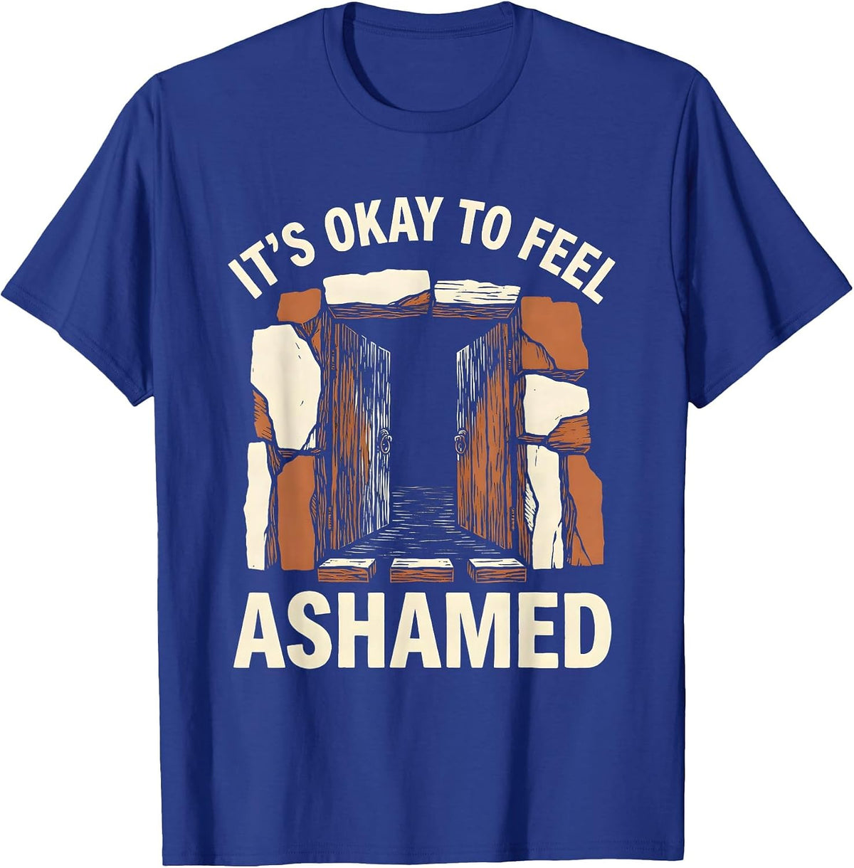 It's Okay To Feel Ashamed Mental Health Awareness Linocut T-Shirt - Royal Blue