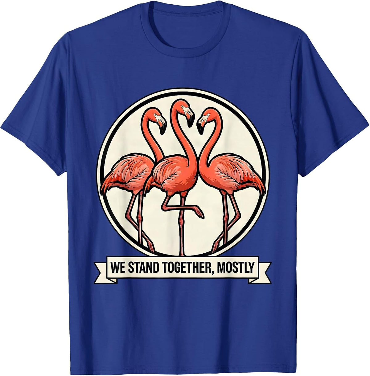 We Stand Together, Mostly Funny Flamingo Humor Novelty Gift T-Shirt - Royal Blue